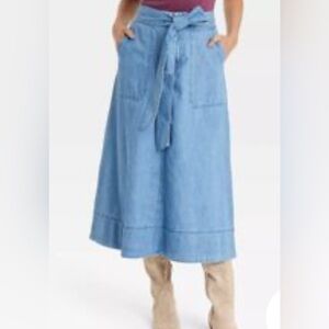 Universal Thread Light Blue Denim Skirt a line with tie bow